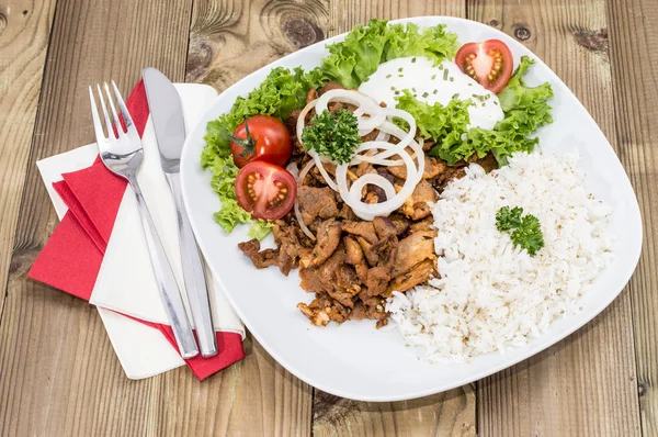 Plate with Kebab and Rice — Stock Photo, Image