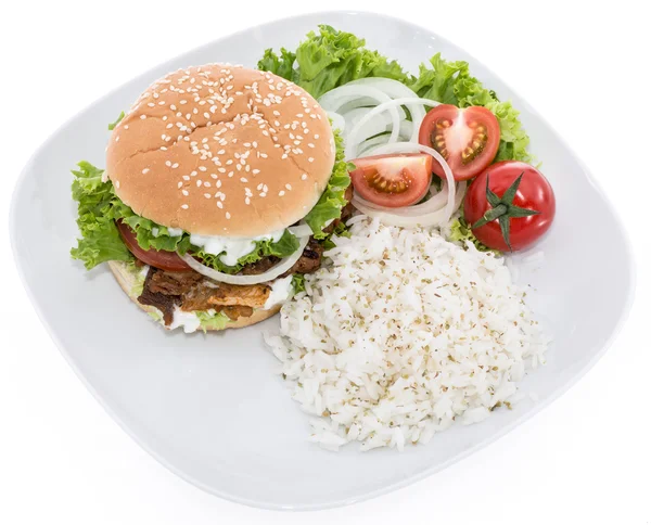 Кебаб Бургер с рисом на белом — стоковое фото