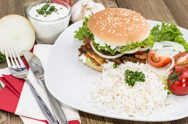 Kebab Burger with Rice — Stock Photo, Image