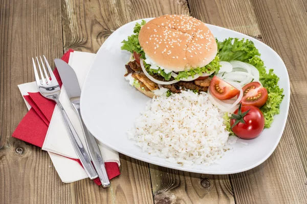 Kebab Burger with Rice — Stock Photo, Image