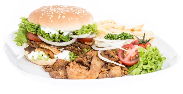 Burger Kebab aux chips sur blanc — Photo