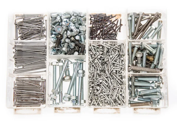 Set of Screws and Nails on white — Stock Photo, Image