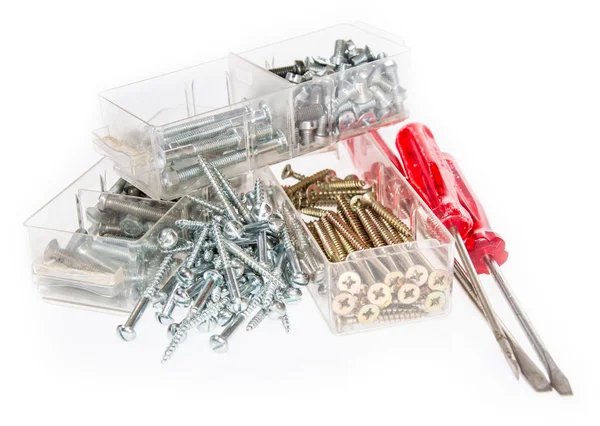 Different Screws with Screwdrivers — Stock Photo, Image