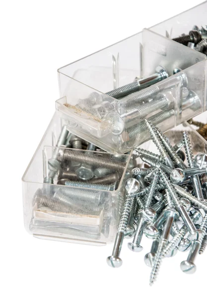 Different Screws sorted in boxes — Stock Photo, Image