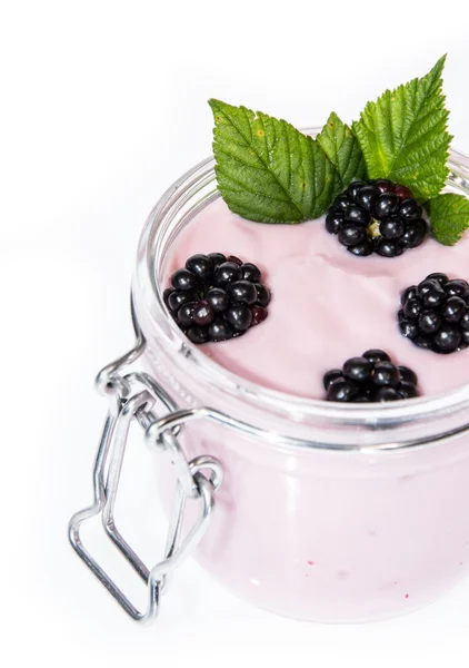 Isolated glass with Blackberry Yogurt — Stock Photo, Image