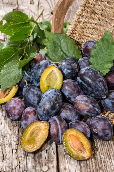 Basket with a heap of Plums — Zdjęcie stockowe