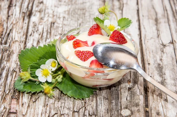 Small bowl with Pudding and Fruits — Stock Photo, Image