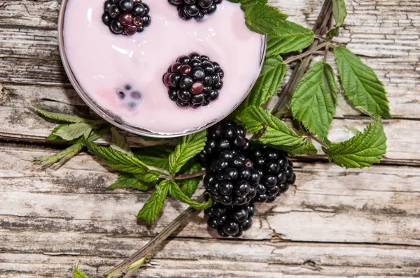 Mała miseczka z blackberry jogurt — Zdjęcie stockowe