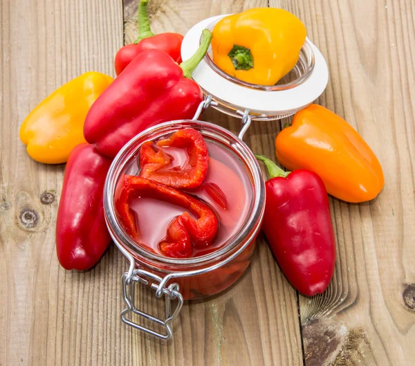 Pickled Paprikas in a glass — Stock Photo, Image