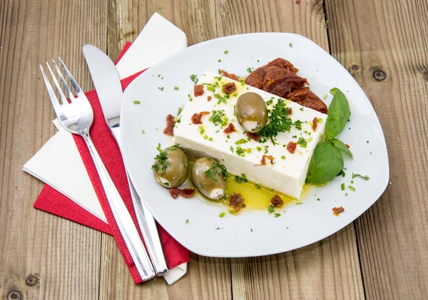 Block of Feta Cheese on a plate — Stock Photo, Image