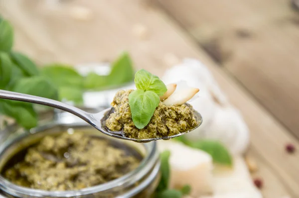 Basil Pesto on a spoon — Stock Photo, Image