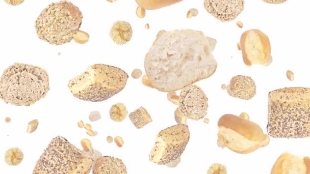 Broodjes vallen op witte achtergrond — Stockvideo