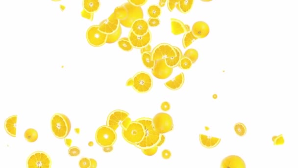 Falling citrons shaping heart — Stock Video