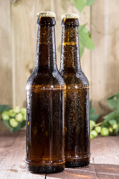 Bottiglie bagnate di birra — Foto Stock