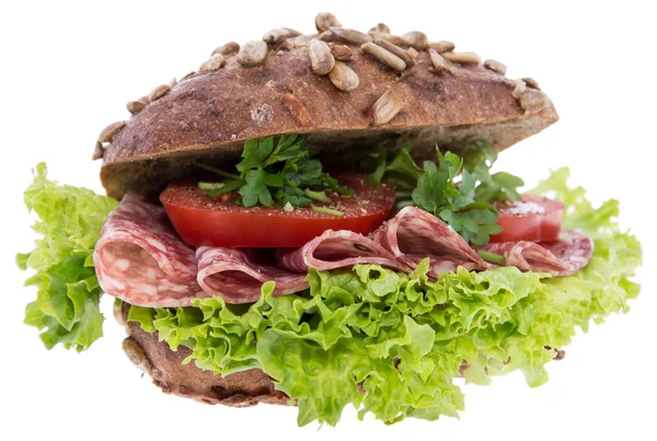 Salami Sandwich diisolasi dengan warna putih — Stok Foto