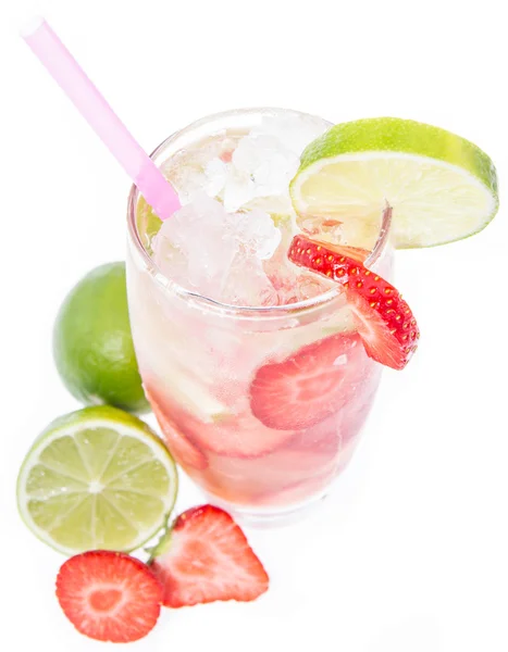 Strawberry Caipirinha isolated on white — Stock Photo, Image