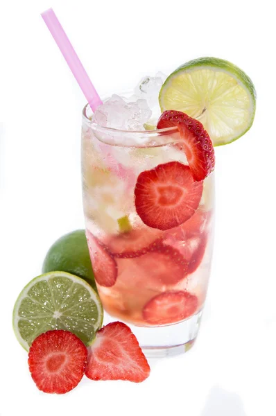 Strawberry Caipirinha isolated on white — Stock Photo, Image