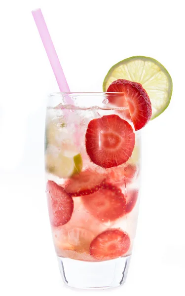 Strawberry Caipirinha isolated on white — Stock Photo, Image