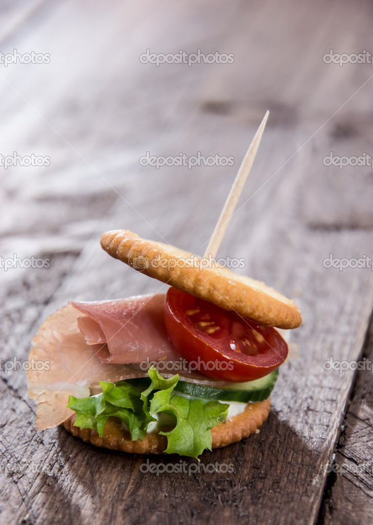 Cracker with Cream Cheese and Ham Stock Photo by ©HandmadePicture 14401623