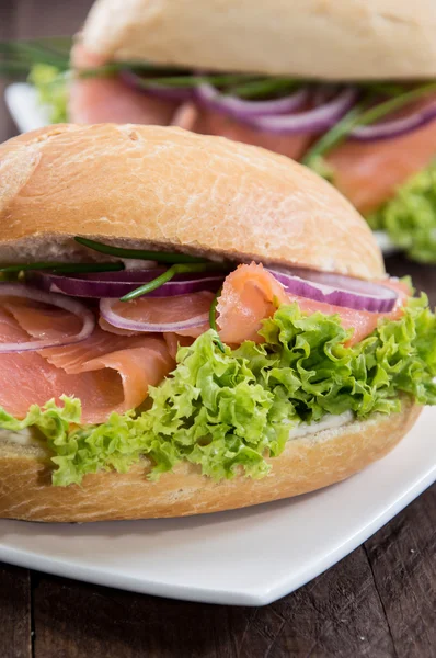 Bun with smoked Salmon — Stock Photo, Image