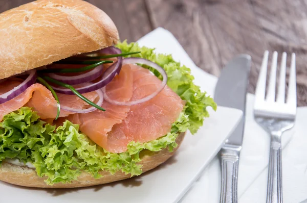 Salmon Bun on a plate — Stock Photo, Image