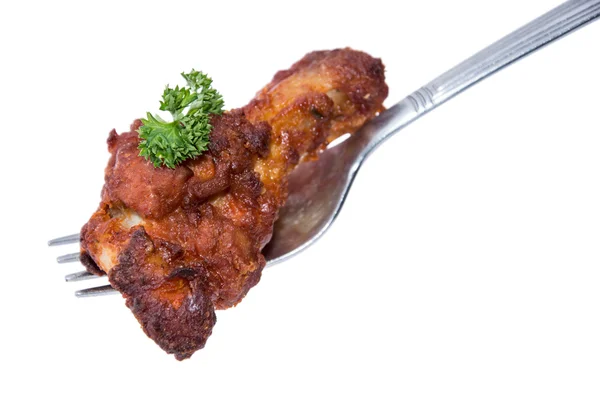 Kyckling vinge på en gaffel (vit) — Stockfoto