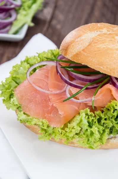 Smoked Salmon on a bun — Stock Photo, Image