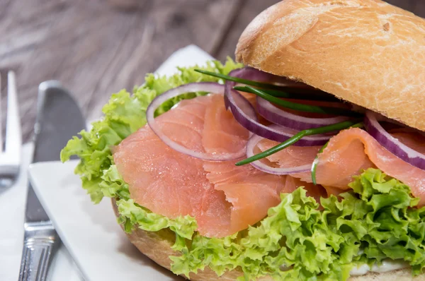 Salmon Bun on a plate — Stock Photo, Image