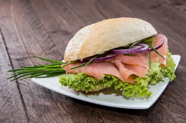 Smoked Salmon on a bun — Stock Photo, Image