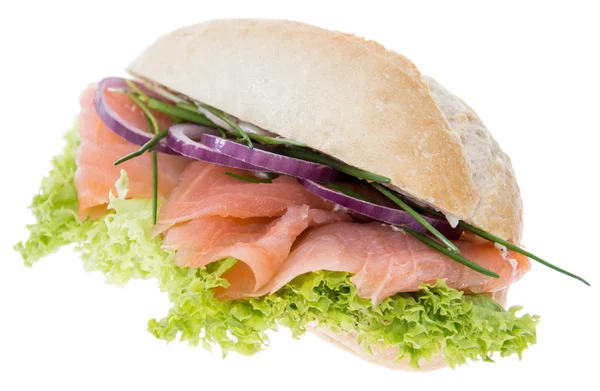 Bun with smoked Salmon on white — Stock Photo, Image