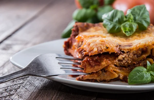 Fresh made Lasagne on a plate — Stock Photo, Image