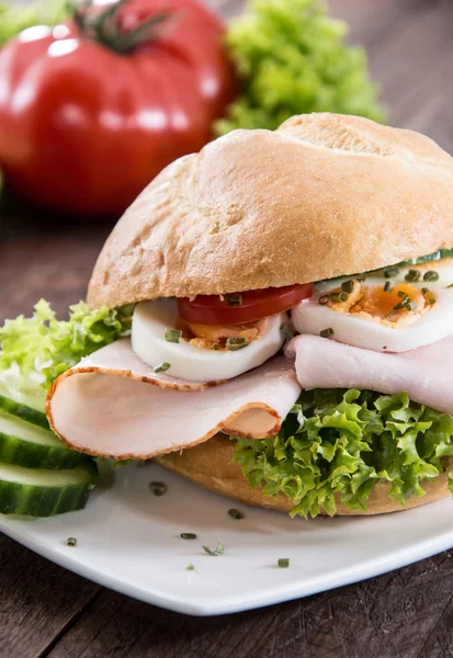 Маленькая тарелка с куриным сэндвичем — стоковое фото