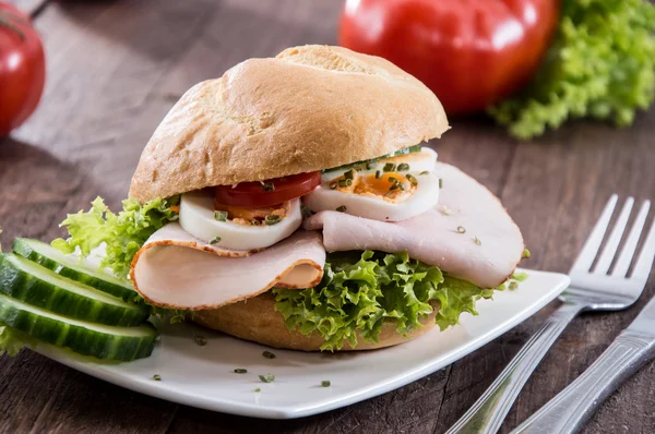 Placa pequena com sanduíche de frango — Fotografia de Stock