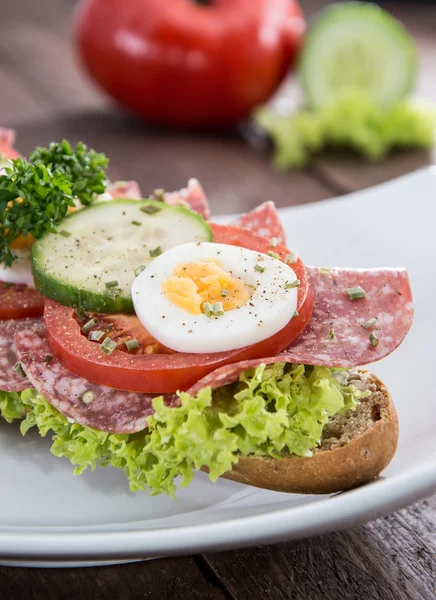 Frisches Salami-Baguette — Stockfoto