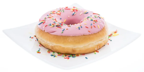 Rosa Donut auf einem Teller (weißer Hintergrund)) — Stockfoto