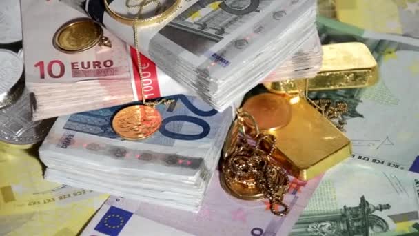 Bollette d'oro, argento ed euro come video a ciclo infinito — Video Stock