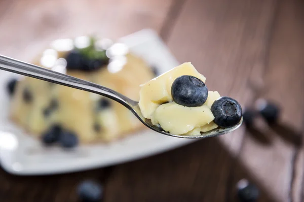 Spoon with Pudding and Blueberries — Stock Photo, Image