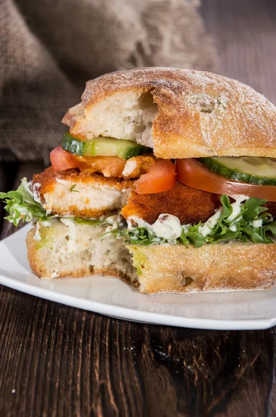 Chicken Schnitzel on a roll — Stock Photo, Image