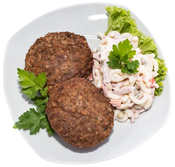 Burgers with Pasta Salad (on white) — Stock Photo, Image