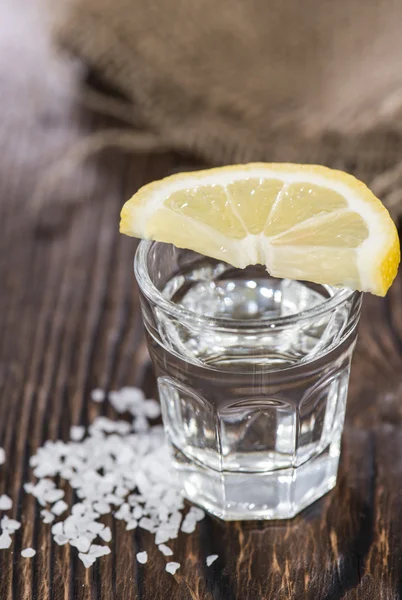 Tequila Silver with lemon and salt — Stock Photo, Image