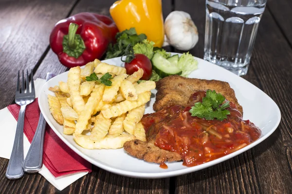 Portion of Schnitzel with Sauce — Stock Photo, Image