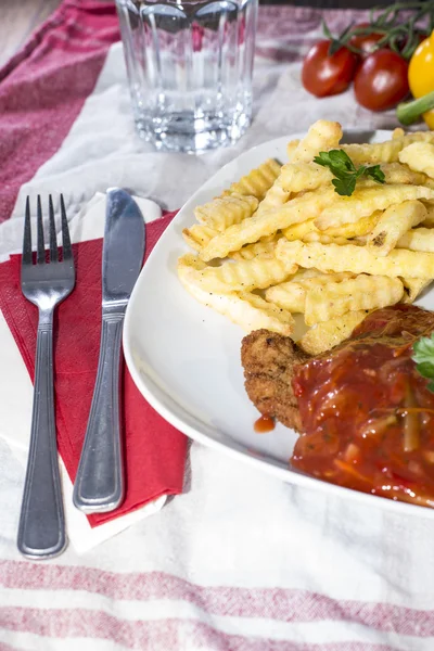 Fresh made Schnitzel with Sauce — Stock Photo, Image