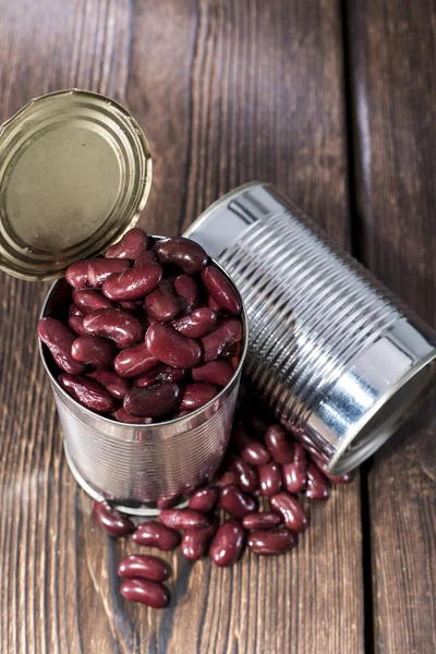 Can with Kidney Beans on wood — Stock Photo, Image