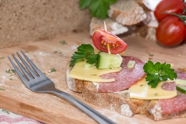 Färska gjorde salami smörgås — Stockfoto