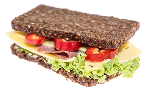 Salami Sandwich auf Weiß — Stockfoto