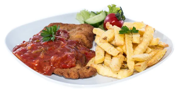 Schnitzel with Sauce (on white) — Stock Photo, Image