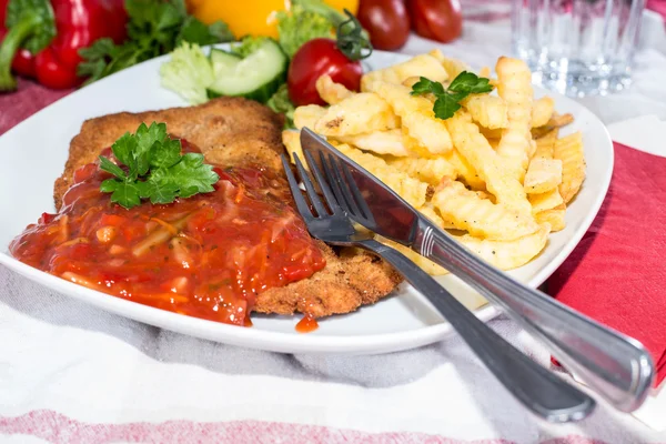 Fresh made Schnitzel with Sauce — Stock Photo, Image