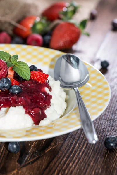 Rice Pudding with fruit sauce — Stock Photo, Image