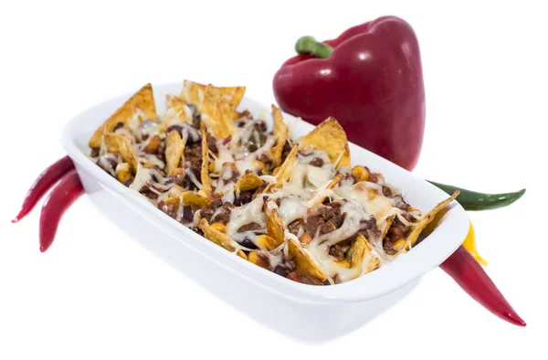 Nachos chili con carne beyaz ile — Stok fotoğraf