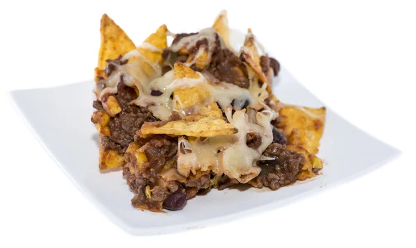 Nachos avec Chili con Carne sur blanc — Photo